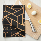 Zwart en goudlegant patroon theedoek (Quarter Fold)
