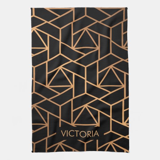 Zwart en goudlegant patroon theedoek (Verticaal)