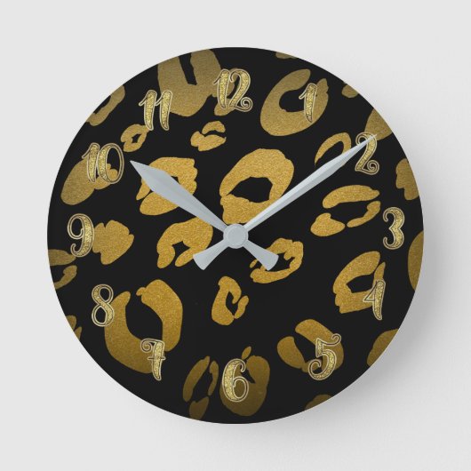 Zwart en goudluipaard Cheetah Animal Print Ronde Klok (Voorkant)