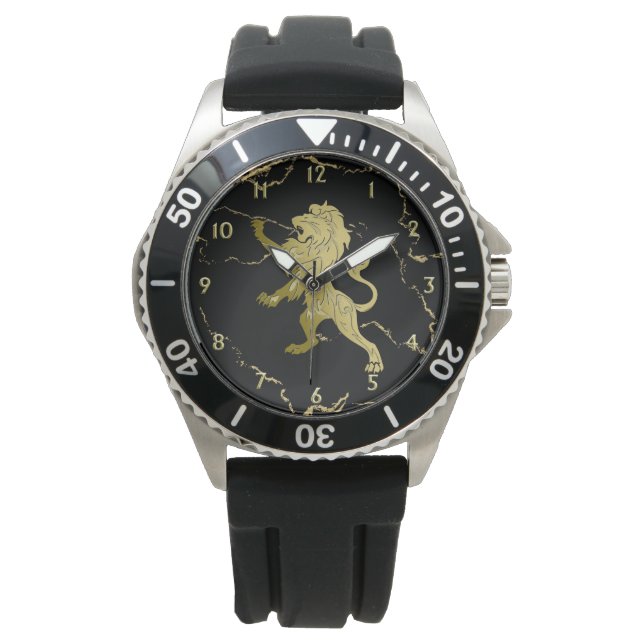 Zwart en goudmakerij - Koninklijke Lionnummers Horloge (Voorkant)