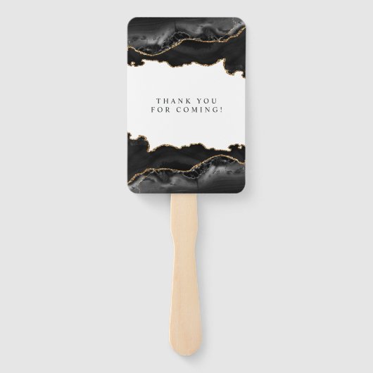 Zwart en goudmarmer Agate Modern Elegant Wedding Handwaaier (Achterkant)