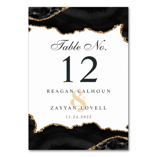Zwart en goudmarmer Agate Modern Elegant Wedding Kaart (Voorkant)