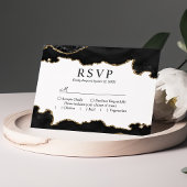 Zwart en goudmarmer Agate Modern Elegant Wedding RSVP Kaartje