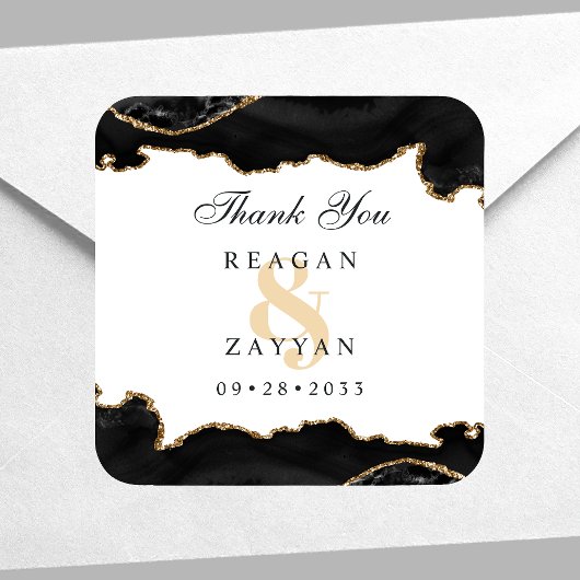 Zwart en goudmarmer Agate Modern Elegant Wedding Vierkante Sticker