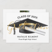 Zwart en goudmatig Afstuderen Pet Afstuderen Aankondiging (Voorkant / Achterkant)