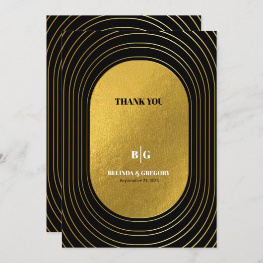 Zwart en goudmatig minimalistisch pleisterhuwelijk bedankkaart (Voorkant / Achterkant)