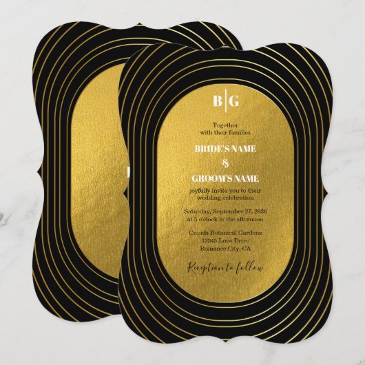 Zwart en goudmatig minimalistisch pleisterhuwelijk kaart (Voorkant / Achterkant)