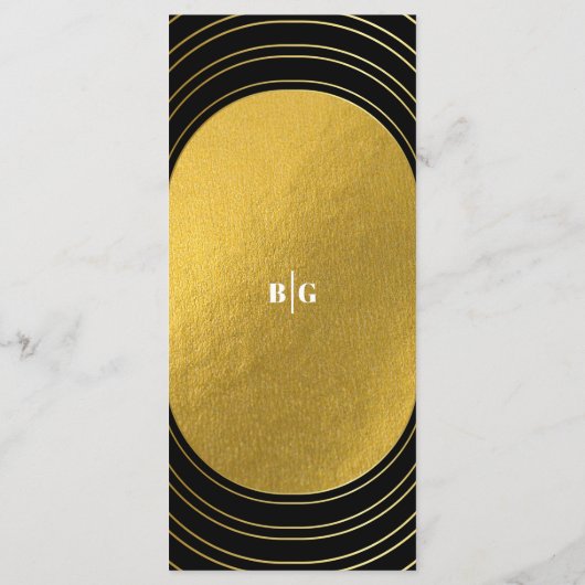 Zwart en goudmatig minimalistisch pleisterhuwelijk menu (Achterkant)