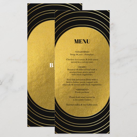 Zwart en goudmatig minimalistisch pleisterhuwelijk menu (Voorkant / Achterkant)
