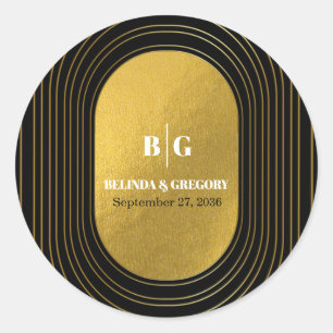 Zwart en goudmatig minimalistisch pleisterhuwelijk ronde sticker