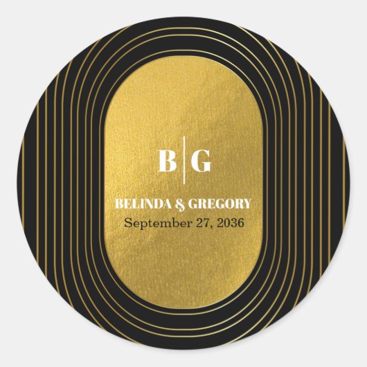 Zwart en goudmatig minimalistisch pleisterhuwelijk ronde sticker (Voorkant)