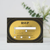 Zwart en goudmatig minimalistisch pleisterhuwelijk RSVP kaartje (Staand voorkant)