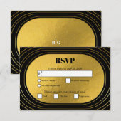 Zwart en goudmatig minimalistisch pleisterhuwelijk RSVP kaartje (Voorkant / Achterkant)