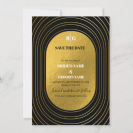 Zwart en goudmatig minimalistisch pleisterhuwelijk save the date