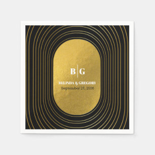 Zwart en goudmatig minimalistisch pleisterhuwelijk servet