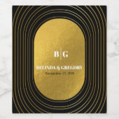 Zwart en goudmatig minimalistisch pleisterhuwelijk wijn etiket (Enkel label)