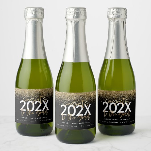 Zwart en goudmodern script glitter afstuderen sparkling wijnetiket (Flessen)