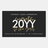 Zwart en goudmodern, stijlvol afstuderen rechthoekige sticker (Voorkant)