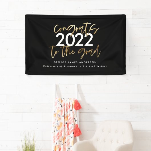 Zwart en goudmodern, stijlvol afstuderen spandoek (Insitu)