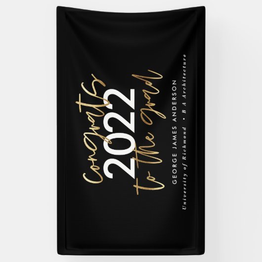 Zwart en goudmodern, stijlvol afstuderen spandoek (Verticaal)