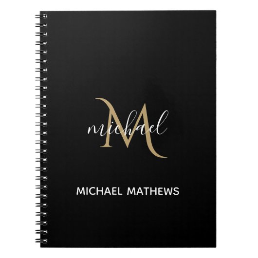 Zwart en goudmonogram Elegant Luxury Notitieboek (Voorkant)