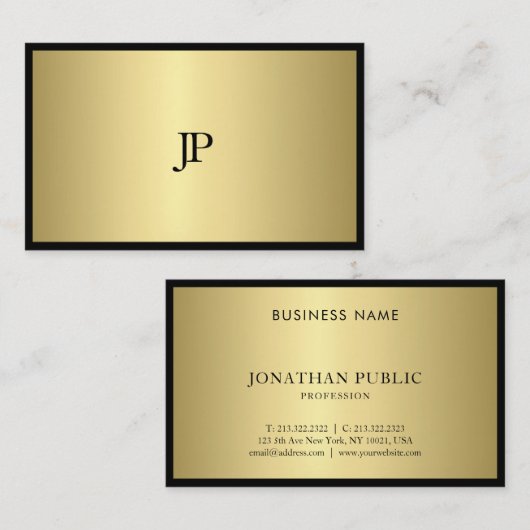 Zwart en goudmonogram in moderne professionele mod visitekaartje (Voorkant / Achterkant)