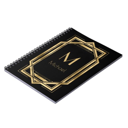 Zwart en goudmonogram op maat | Geometrisch Notitieboek (Linkerzijde)