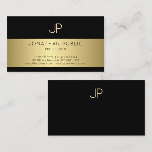 Zwart en goudmonogrammen Stijlvol Glamour Plain Visitekaartje (Voorkant / Achterkant)