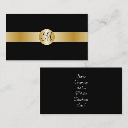 Zwart en goudmonogrammen Visitekaartje (Voorkant / Achterkant)