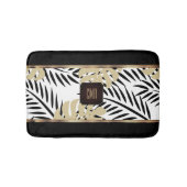 Zwart en goudpalmpatroon met monogram badmat (Voorkant)