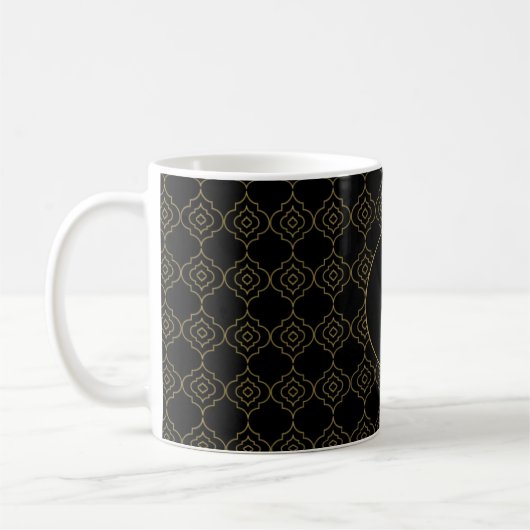 Zwart en goudpatroon met aangepast monogram koffiemok (Links)