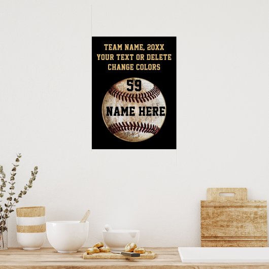 Zwart en goudpersoonlijk Baseball Poster (Keuken)