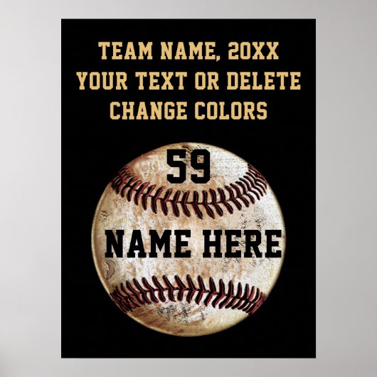 Zwart en goudpersoonlijk Baseball Poster (Voorkant)