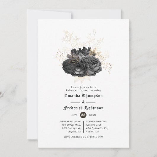 , zwart en goudpleal, diner kaart (Voorkant)