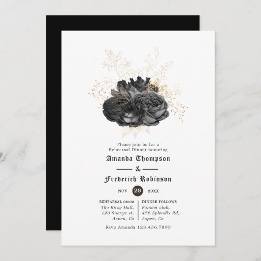 , zwart en goudpleal, diner kaart (Voorkant / Achterkant)