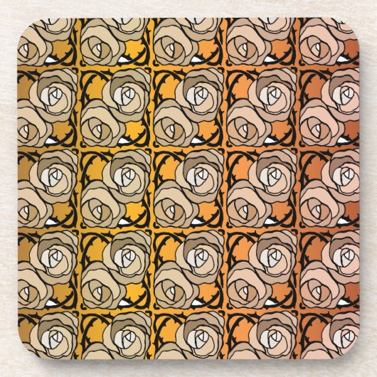  zwart en goudRozen floreel patroon Bier Onderzetter (Voorkant)