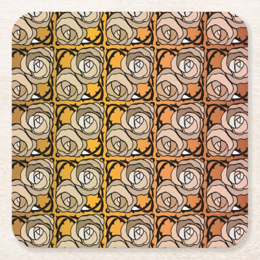  zwart en goudRozen floreel patroon Kartonnen Onderzetters (Voorkant)