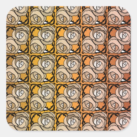  zwart en goudRozen floreel patroon Vierkante Sticker (Voorkant)