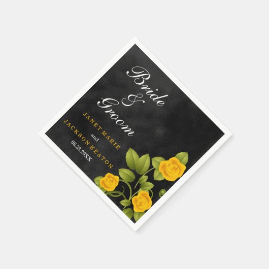 Zwart en goudsbloem gele roos bruiloft servet (Hoek)