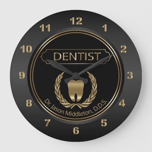 Zwart en goudtandontwerp grote klok (Voorkant)