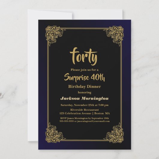 Zwart en goudverassing 40e geboortedag kaart (Voorkant)