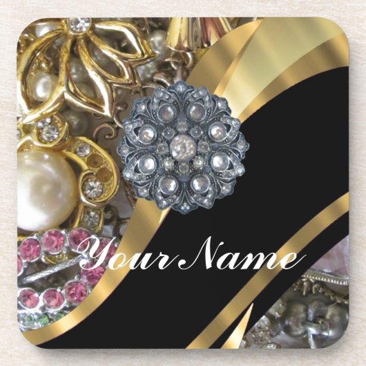 Zwart en goudverven drankjes onderzetter (Voorkant)