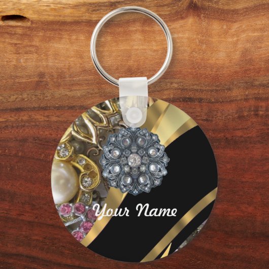 Zwart en goudverven sleutelhanger (Voorkant)