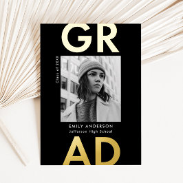 Zwart en goudvet Afstudeerder Foto Afstuderen Folie Uitnodiging