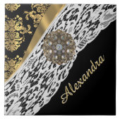 Zwart en goudvocht wit kristal tegeltje (Voorkant)