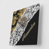 Zwart en goudvocht, wit kristal vierkante klok (Hoek)