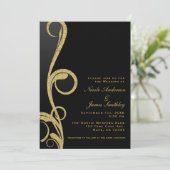 Zwart en goudvormig Glam Elegant Swirl Wedding Kaart (Staand voorkant)