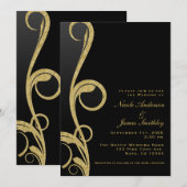 Zwart en goudvormig Glam Elegant Swirl Wedding Kaart (Voorkant / Achterkant)