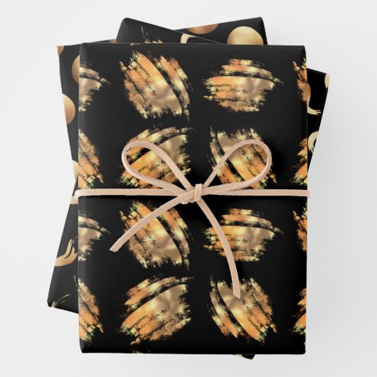 Zwart en goudvormig glam inpakpapier vel (In situ)