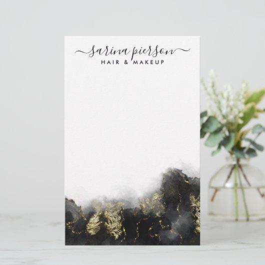 Zwart en goudvormig, vloeibaar Waterverf inkt Briefpapier (Staand voorkant)